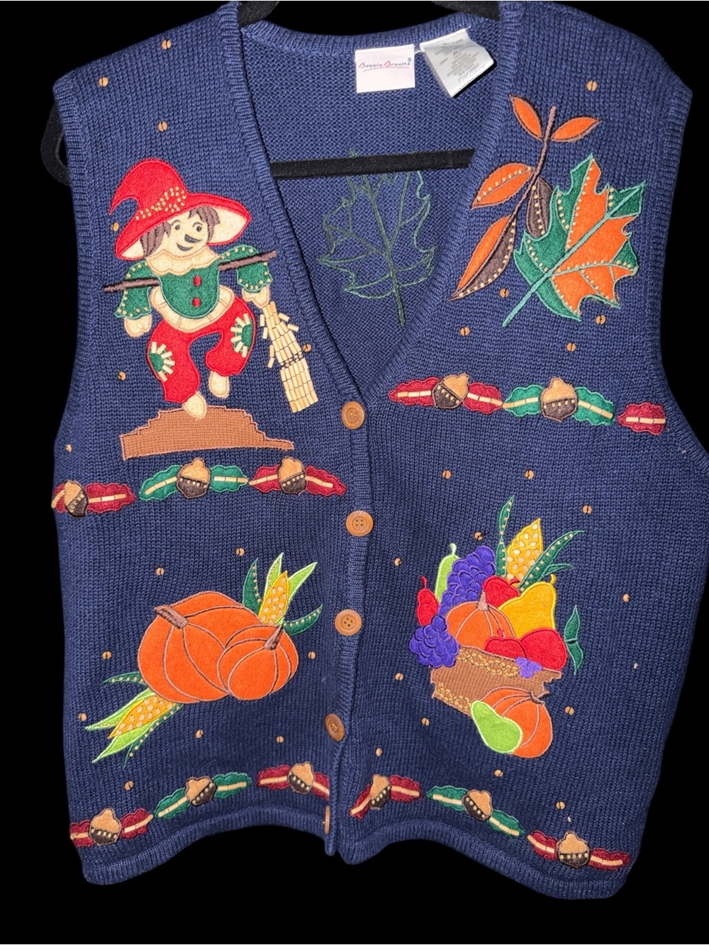 Bobbie Brooks Navy Vest with Autumn Appliques